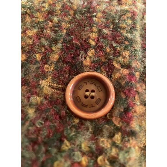 Vintage Etro Wool Coat Jacket 44 8 M Checker Long Peacoat Italy Multicolor Plaid - Picture 12 of 13